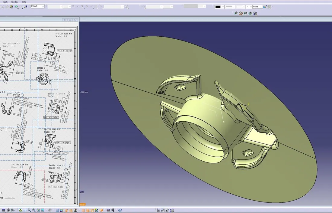 3D CAD viewport of a mechanical assembly