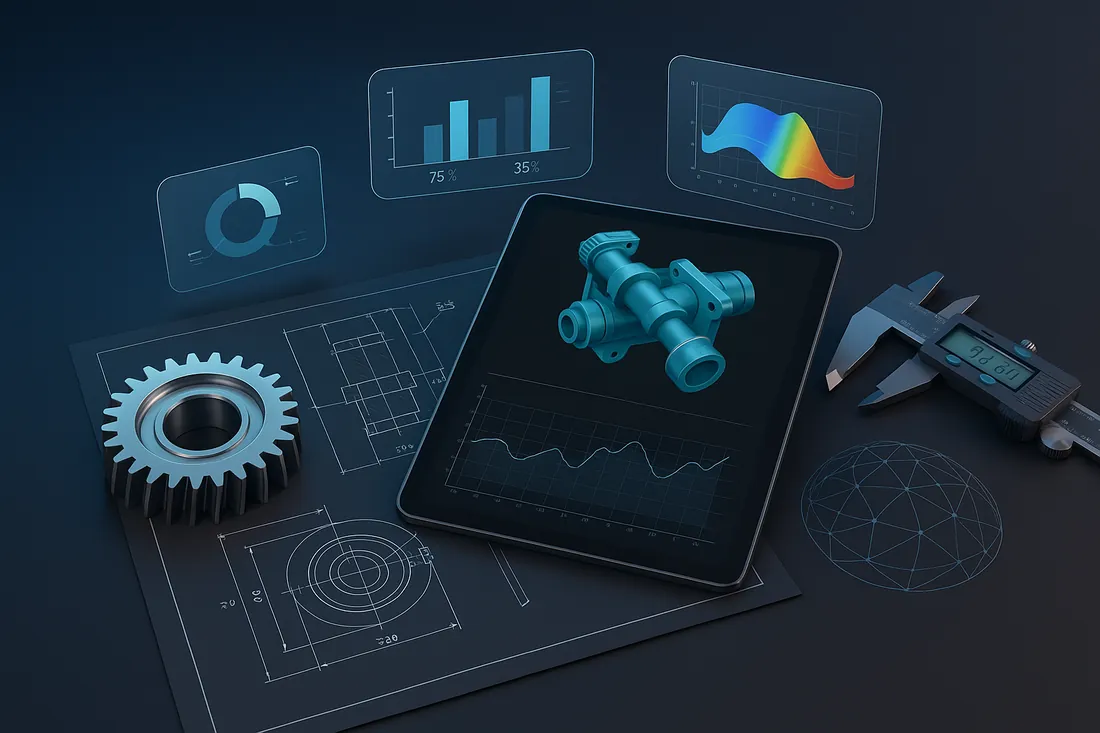 Finite-element simulation dashboard on a tablet